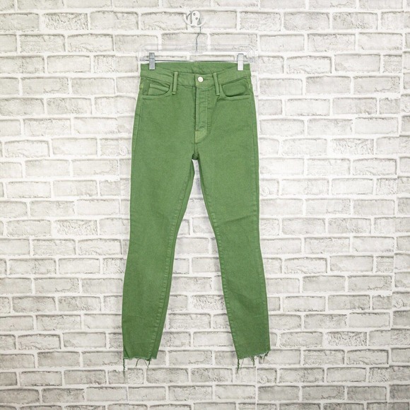 MOTHER Green Women's Jeans Mariposa Raw Hem Slim Skinny 26 Denim Button Fly Lime - Picture 7 of 10